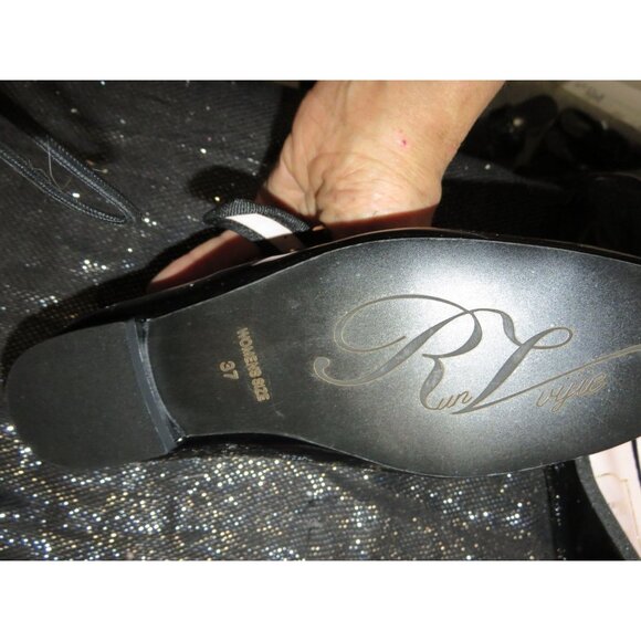 MARY JANE BLACK PATENT RHINESTONE EMBELLISHED BUCKLE LOLITA LOAFERS FLATS SZ 7 - Picture 8 of 10